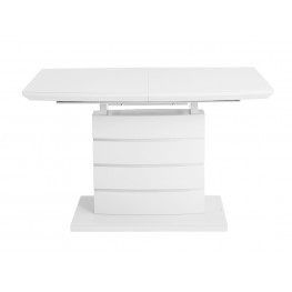 Стол обеденный (трансформер) NEPTUNE (120-160) (белый сатин со стеклом) 